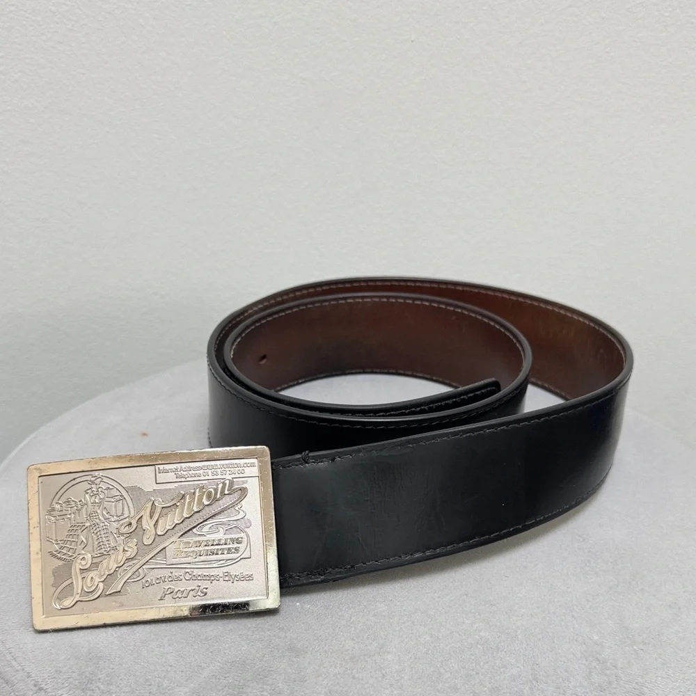 Louis Vuitton Black Belt with Engraved Silver Buckle size 95/38 - Picture 5 of 9